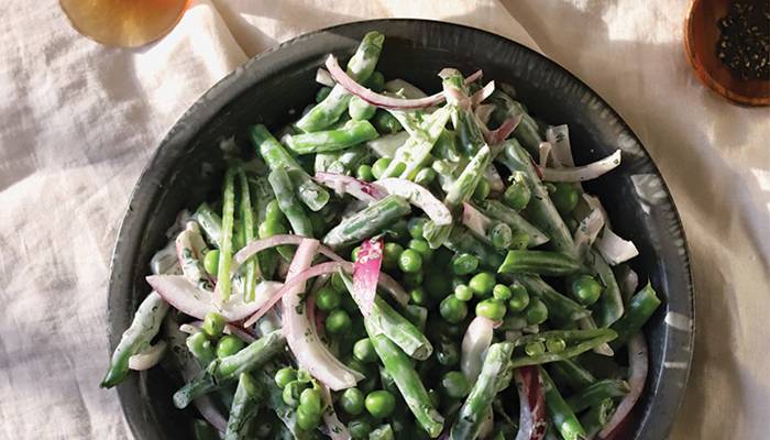 overhead shot of salad in a bowl
