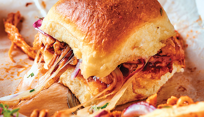 side profile photo of bbq chicken slider