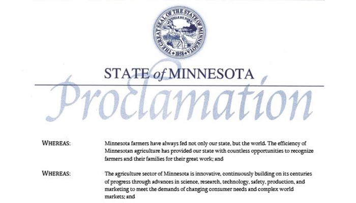 photo of proclamation from Governor Tim Walz