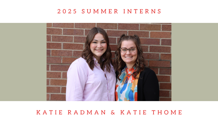 photo of two women with text welcoming summer interns