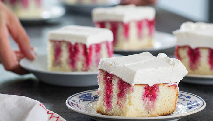 strawberry Poke Cake on a Plate 