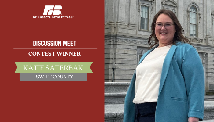 infographic with headshot of katie saterbak with information about the discussion meet award