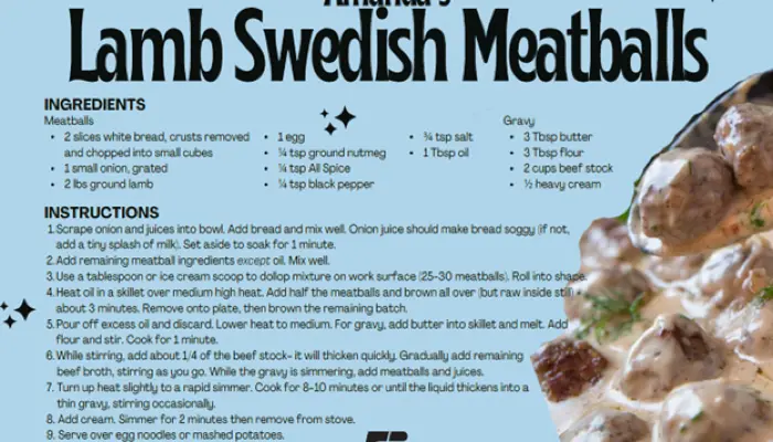 infographic with recipe for lamb swedish meatballs