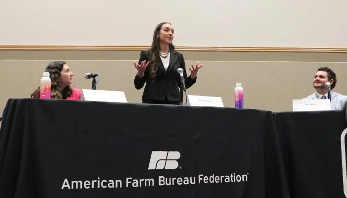 Perez speaking during the discussion meet contest