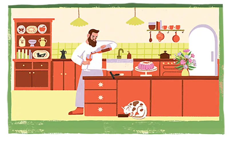 illustration of a kitchen with products that come from agriculture